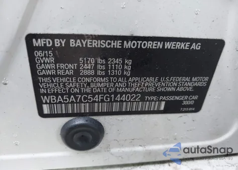 2015 BMW 528I xDrive from USA, damaged, VIN WBA5A7C54FG144022